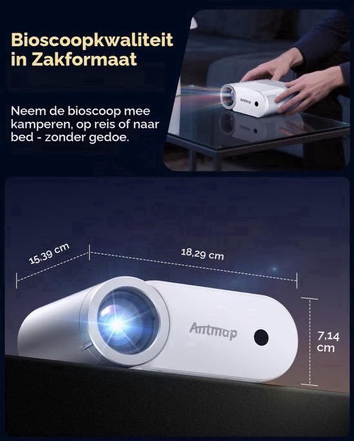 Mini Beamer 200 ANSI Lumen - 1080p Full HD Resolutie - LCD Scherm - Draagbaar Met Bluetooth En Wi-Fi - Voor Thuisbioscoop En Gaming — afbeelding 1