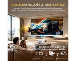 Mini Beamer 1920 x 1080 LED - WiFi 6 Android 14 Smart Projector - Draagbaar Lichtgewicht - HDMI USB Bluetooth - Voor Gaming Onderwijs Thuisbioscoop Zakelijk