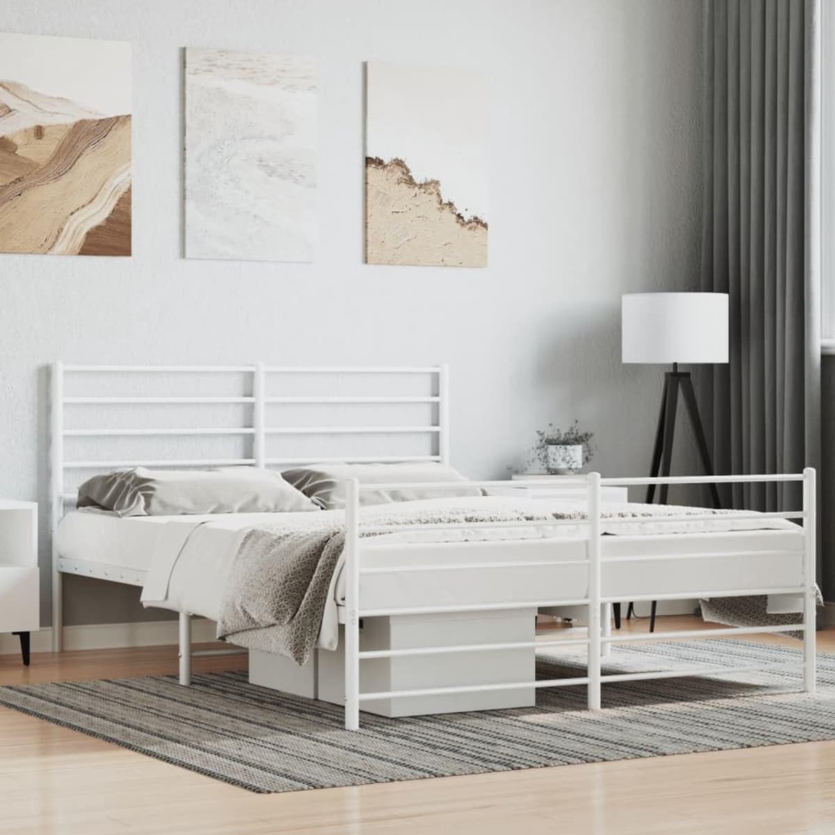 Bedframe met hoofd- en voeteneinde, metaal, wit, 120 x 200 cm, hotelbedframe, bedframe voor woonkamer, slaapkamer, geschikt voor slaapkamer — afbeelding 1