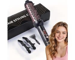 Verwarmingsborstel, 38 mm Thermal Brush 3-in-1, LCD 100-210 °C, gladmaken, zachte krullen, volume, anti-kroes, ionen-design, 5 temperatuurinstellingen, snel opwarmen (stijl 2)