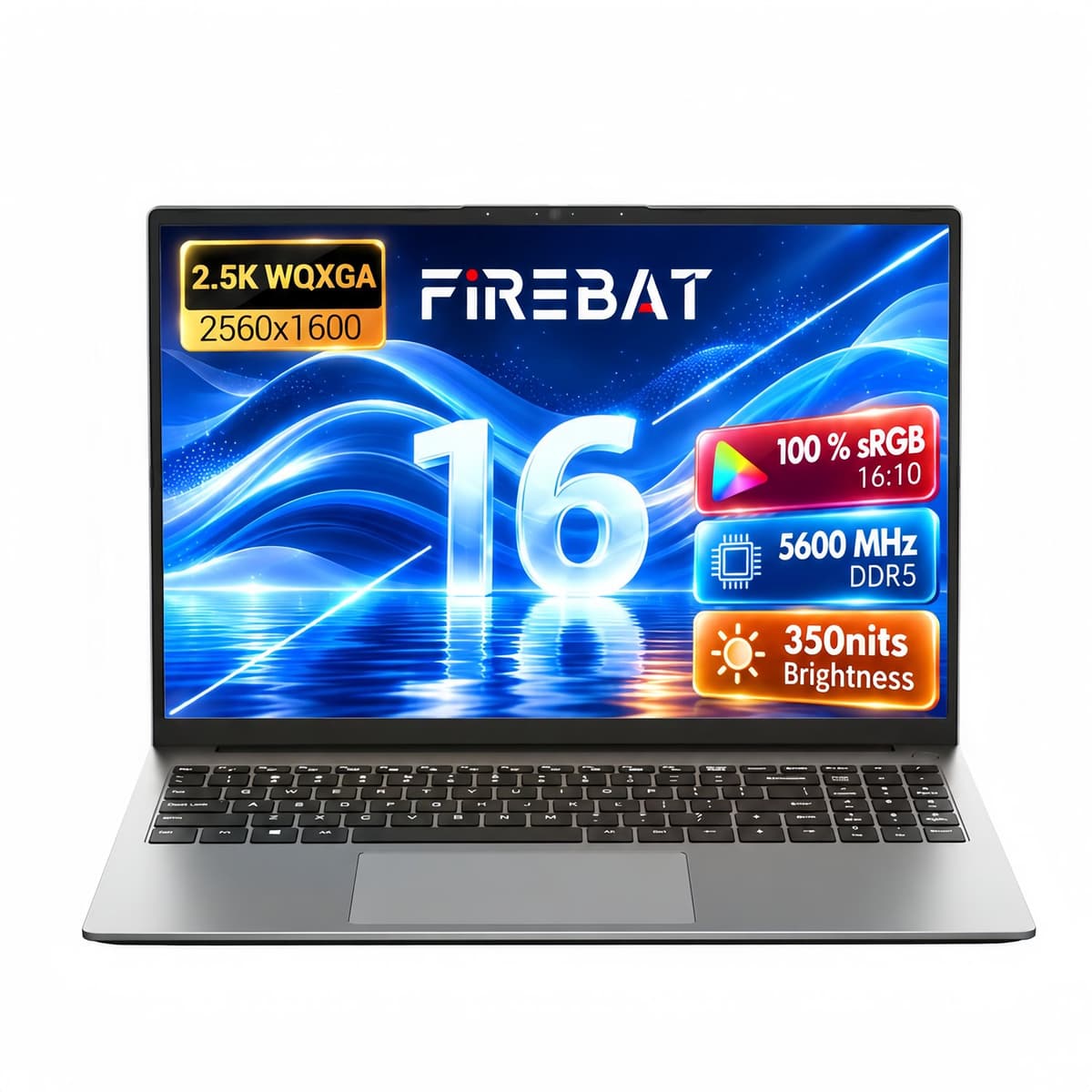 Firebat U6B Windows laptops - Gaming Lapto - 16 inch 2.5K IPS laptop - AMD Ryzen™ 7 H255 - 120Hz - 16GB DDR5 RAM - 512GB SSD - Windows 11 - Aluminium bovenklep - Stevige behuizing - Draagbaar — afbeelding 1