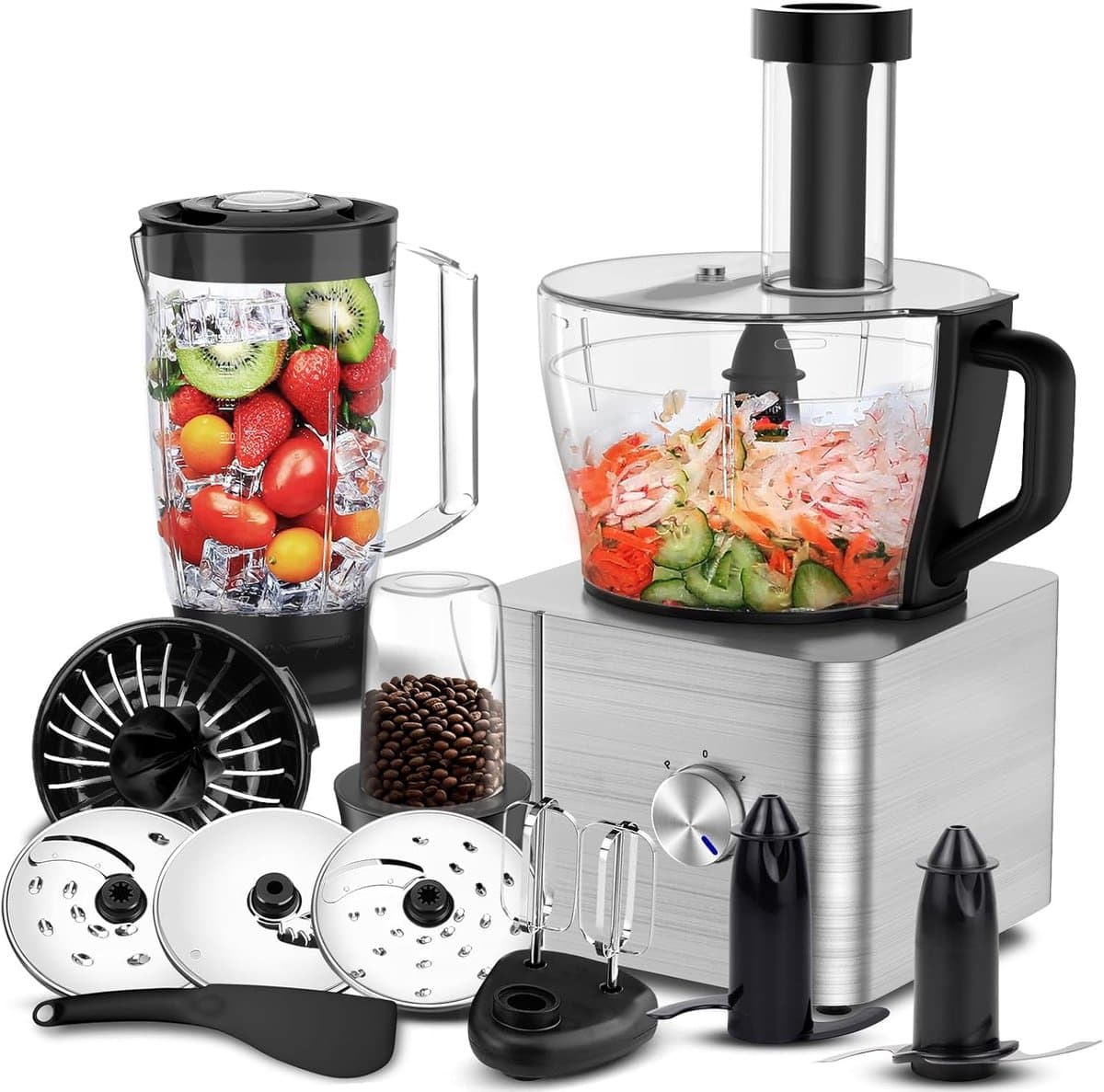 SnelShoppen - Multifunctionele Food Processor 1100W, 3.2L Mengkom, Keukenmachine Voor Koken, Hakken, Kneed, Mixen en Malen, Zilver — afbeelding 1