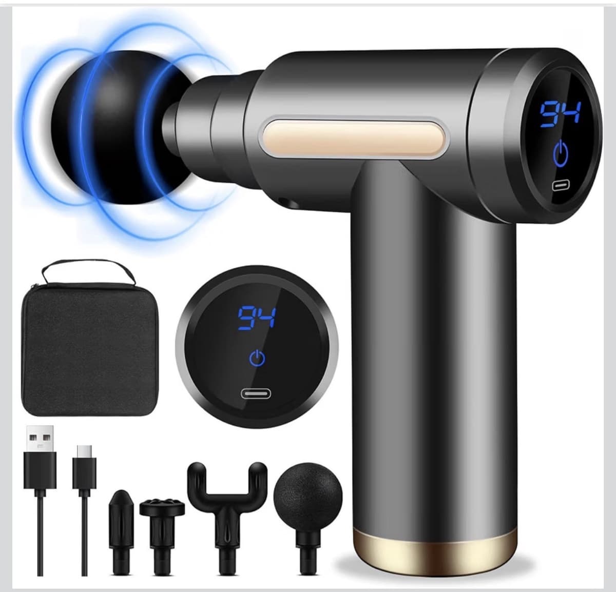 Mini Massage Gun – 6 Snelheden & 4 Massagekoppen | LCD Display | Ultrastil | Spierpijnverlichting | Draagbaa — afbeelding 1