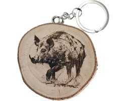 Sleutelhanger van natuurlijk hout met bosdier, eu, wild zwijn