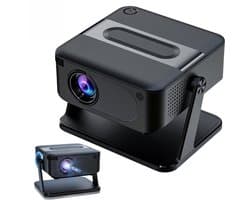 Slimme projector - Slaapkamerprojector - Projector voor thuis - Mini draagbaar - Draadloze projectie - 2,4/5 GHz Wi-Fi - Ondersteunt AirPlay, spraakassistent, Miracast en schermspiegeling - Ultra HD - Ondersteunt 4K-resolutie - HA109 - Zwart