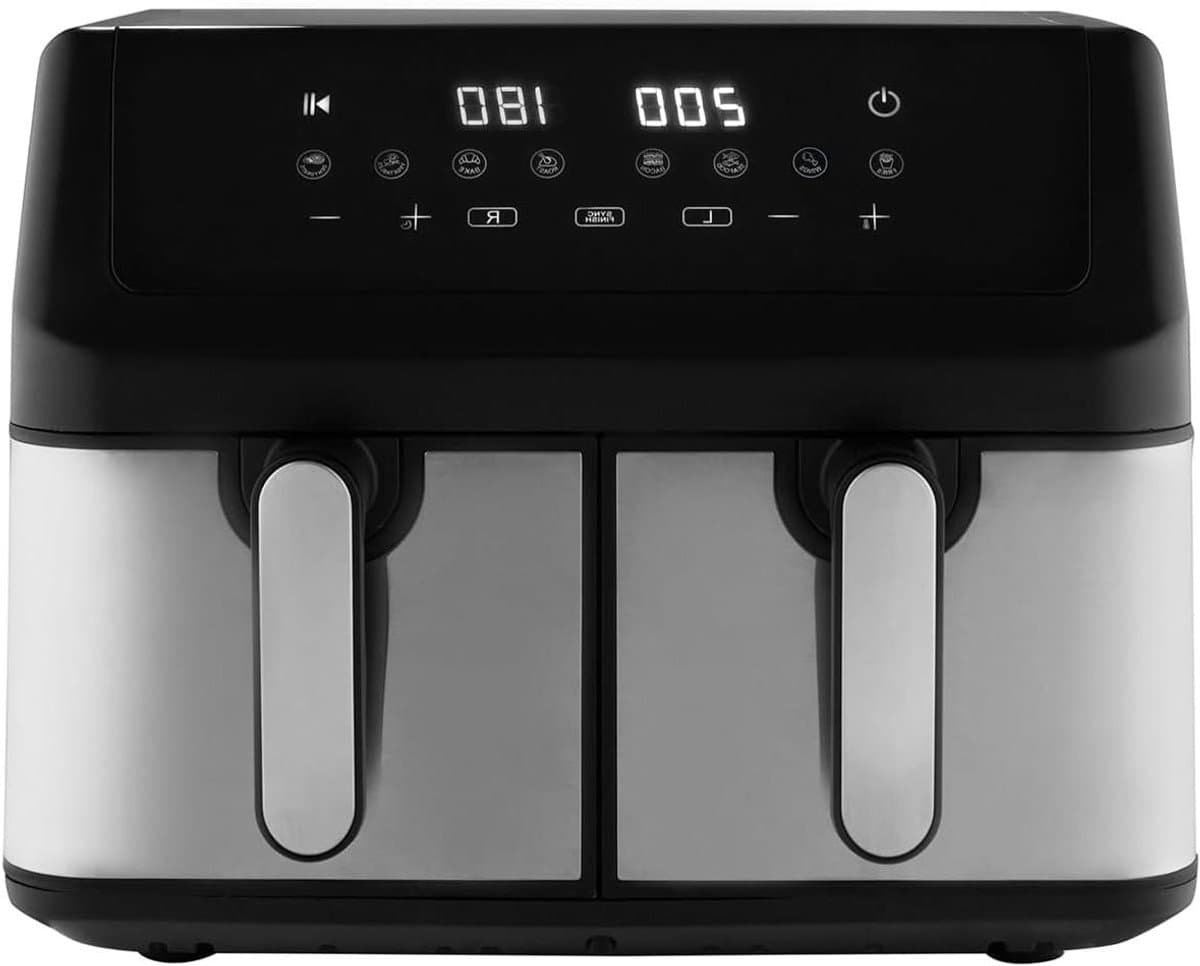 Heteluchtfriteuse - Airfryer Dubbel - Gezond Koken - Twee aparte bakken - 9 Liter Totaal - Roestvrij staal-zwart — afbeelding 1