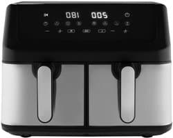 Heteluchtfriteuse - Airfryer Dubbel - Gezond Koken - Twee aparte bakken - 9 Liter Totaal - Roestvrij staal-zwart