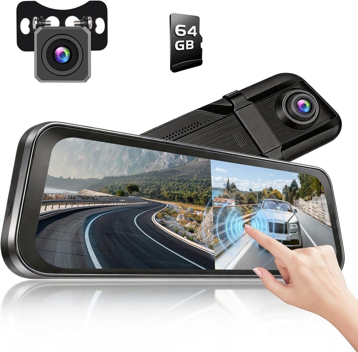 SnelShoppen - 9,7 inch Spiegel Dashcam met Achteruitrijcamera, IPS-Touchscreen, Dual Dashcam, Loop-opname, G-sensor, Groothoek, Nachtzicht, Streaming — afbeelding 1