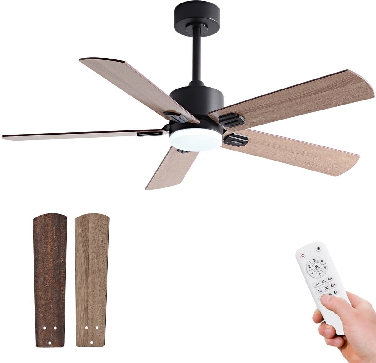 Plafondventilator 42 inch modern zwart met licht - Afstandsbediening - Stille en krachtige motor - Heldere LED - Dubbelzijdige bladen - Boerderijstijl — afbeelding 1