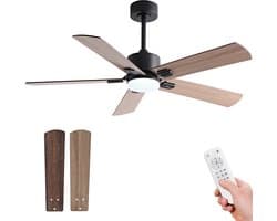 Plafondventilator 42 inch modern zwart met licht - Afstandsbediening - Stille en krachtige motor - Heldere LED - Dubbelzijdige bladen - Boerderijstijl