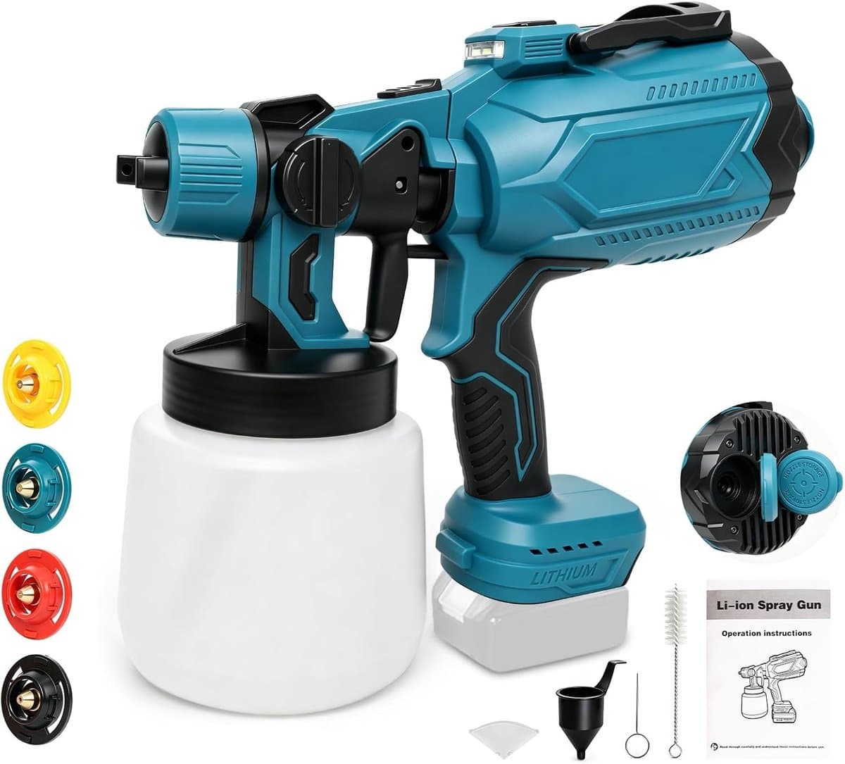 Accu-verfspuitapparaat 200 W - 1 liter reservoir - 4 mondstukken - draadloos en compatibel met Makita - ShopVlot — afbeelding 1