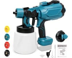 Accu-verfspuitapparaat 200 W - 1 liter reservoir - 4 mondstukken - draadloos en compatibel met Makita - ShopVlot
