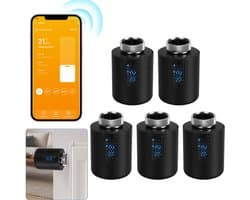 Slimme Thermostaatkraan voor Radiator – WiFi, App en 6 Modi – Zwart – 5-pack