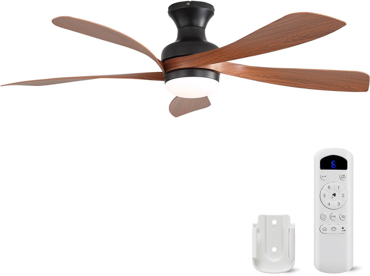 Plafondventilator Met Lamp - 5 ABS Bladen - Ø 132 cm - Dimbare lamp - Met Afstandsbediening - 6 ventilatorstanden - LED's Light - Zwart, walnootkleurig — afbeelding 1