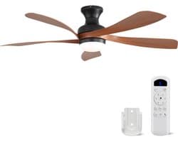Plafondventilator Met Lamp - 5 ABS Bladen - Ø 132 cm - Dimbare lamp - Met Afstandsbediening - 6 ventilatorstanden - LED's Light - Zwart, walnootkleurig