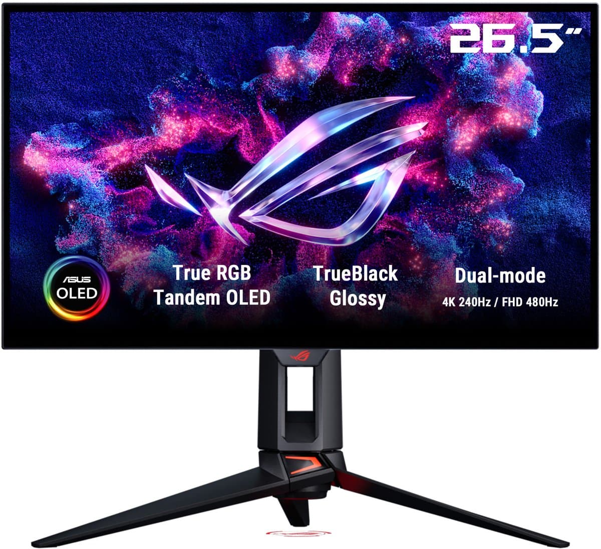 ASUS ROG Swift OLED PG27UCWM - 4K UHD Tandem RGB OLED - USB C 96W - 0.03ms - 4K 240Hz, FHD 480Hz Dual Mode - 27 Inch — afbeelding 1