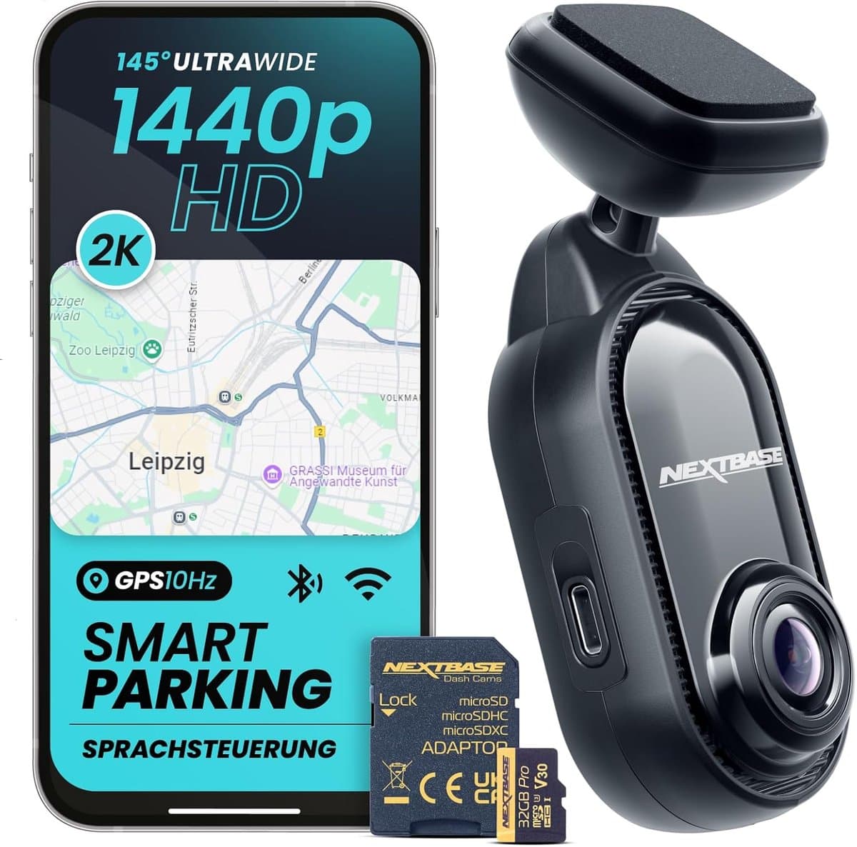 SnelShoppen - Compacte QHD Dashcam Auto 2K met 32GB SD-kaart | Parkeerbewaking, Loop-opname en App-bediening | 1440p Resolutie — afbeelding 1