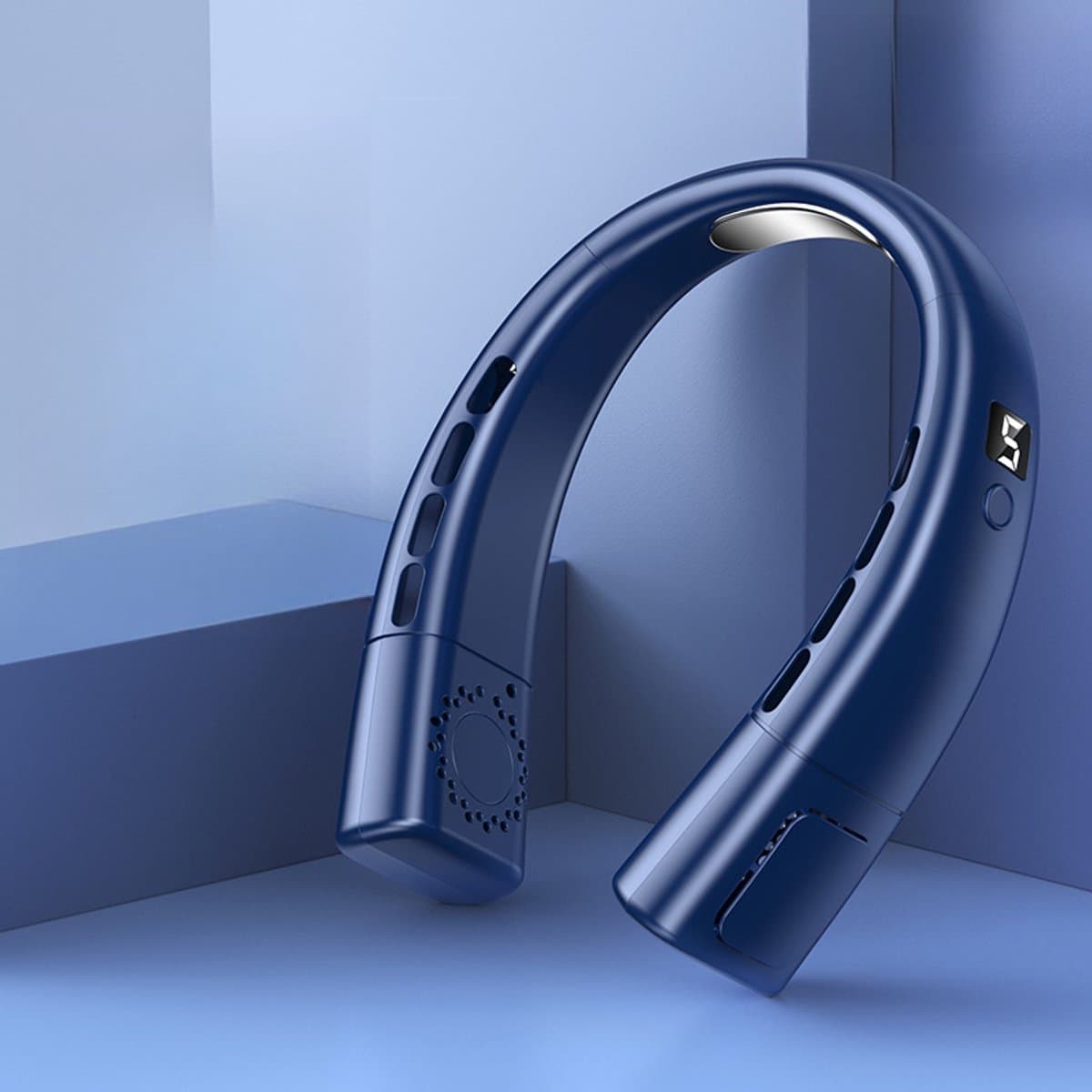 Draagbare nekventilator - USB oplaadbare persoonlijke ventilator - Draadloze koeling zonder bladen - Koelventilator - Digitaal display - Blauw — afbeelding 1