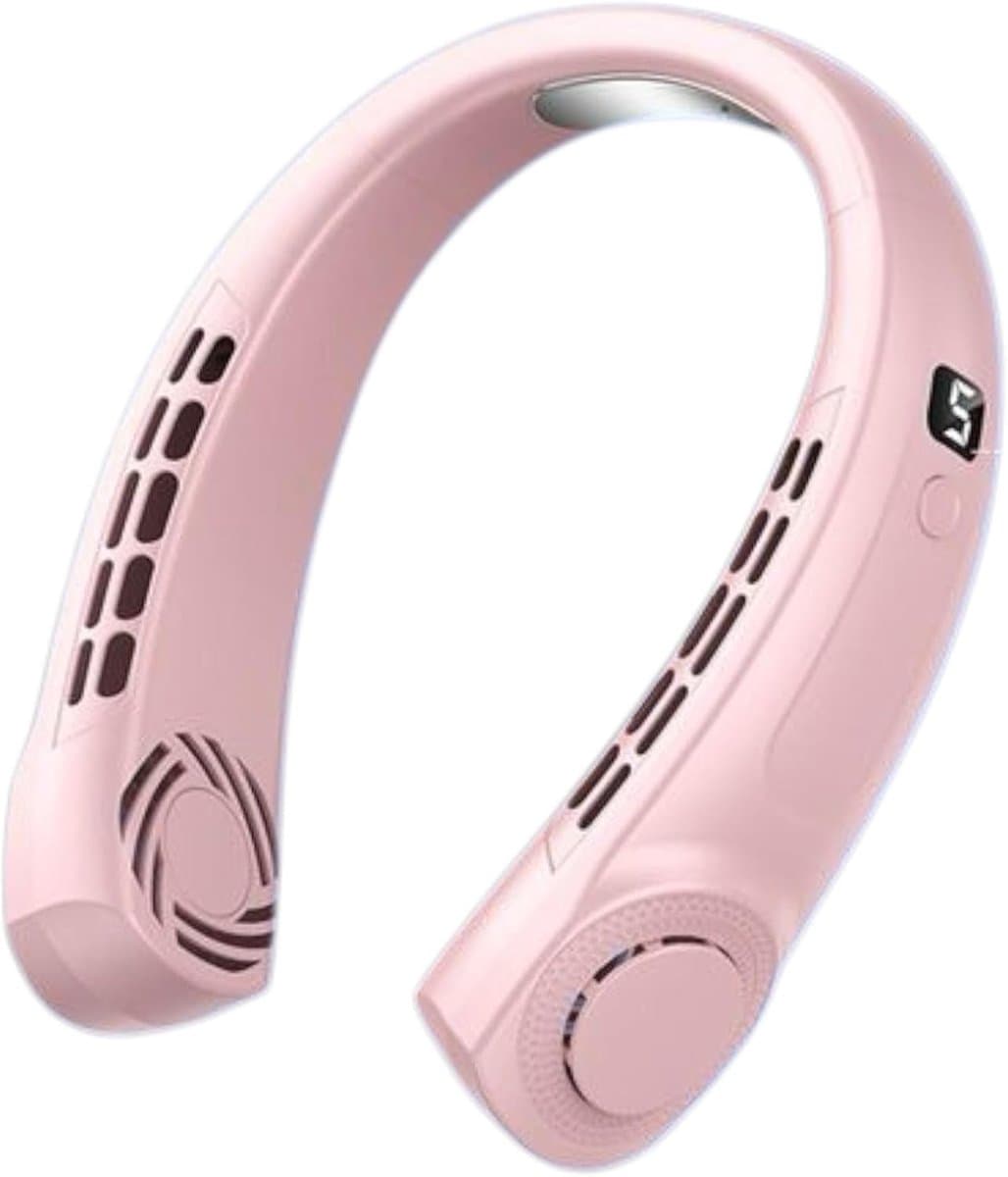 Nekventilator met LED-display, vervaardigd met ijskeramische technologie, roze kleur. 360° luchtstroom rondom | 5 ventilatorsnelheden | 4000mAh oplaadbare USB-batterij | Stil en ergonomisch ontwerp | Geschikt voor gebruik buitenshuis. — afbeelding 1