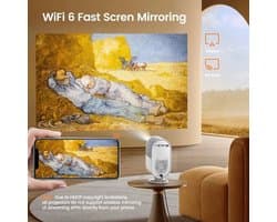 Beamer - Projector - Mini Projector - 4K - 1080P Full HD - 30000 Lumen - Auto Focus & Keystone - WIFI 6 – Dolby Ondersteuning – Draagbare Home Theater Beamer – EU Plug