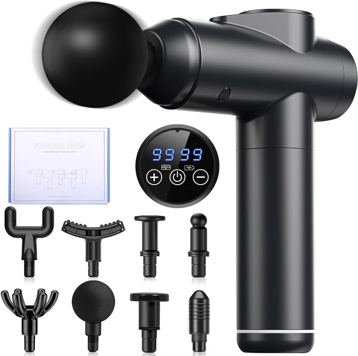 Spiermassagepistool met LCD-touchscreen - 99 snelheden - 8 massagekoppen - verlichting van spierpijn - Luxento — afbeelding 1