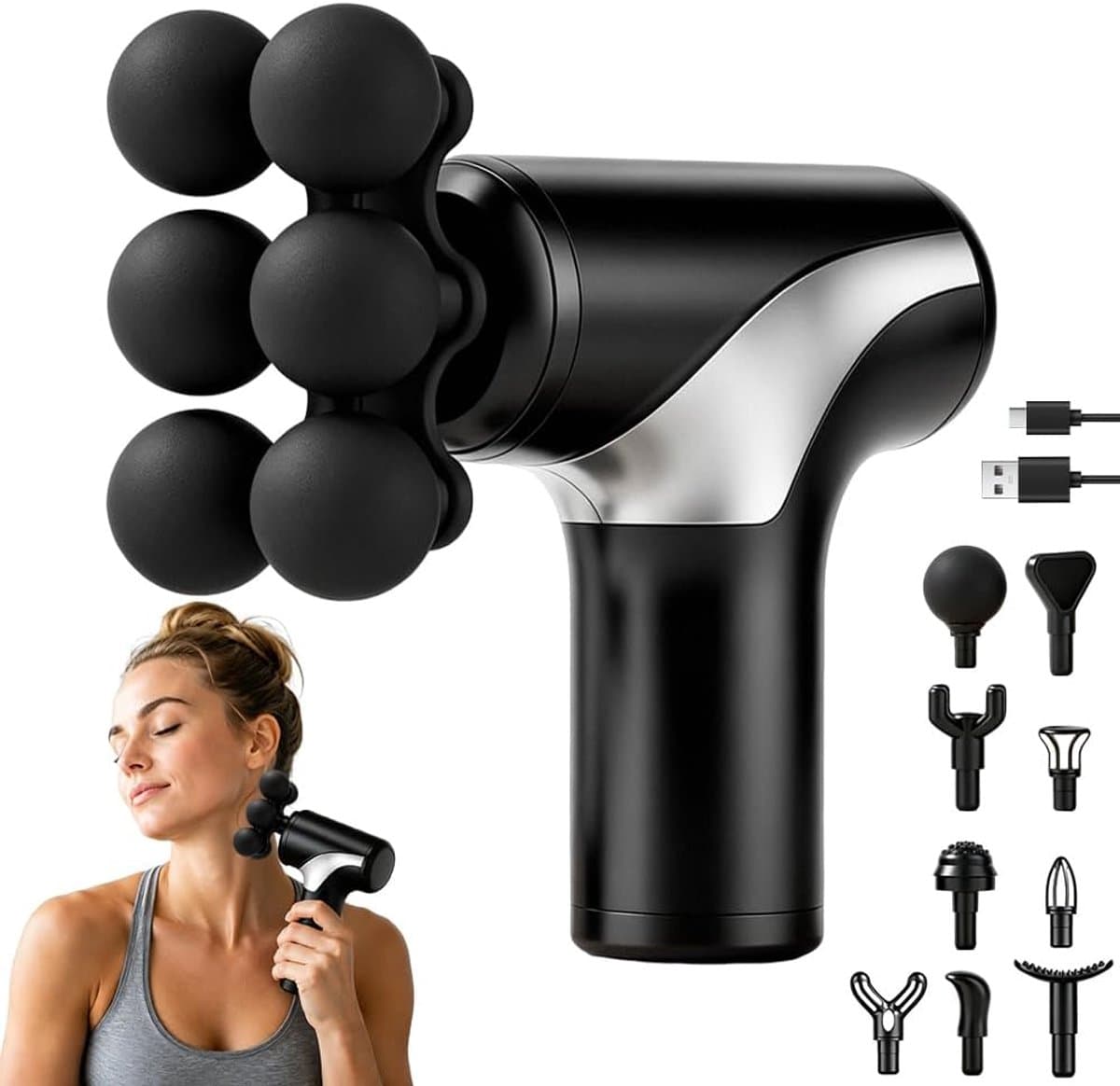 Massagepistool mini - draagbaar met lcd-display - 10 koppen - verlichting van spierpijn - Luxento — afbeelding 1