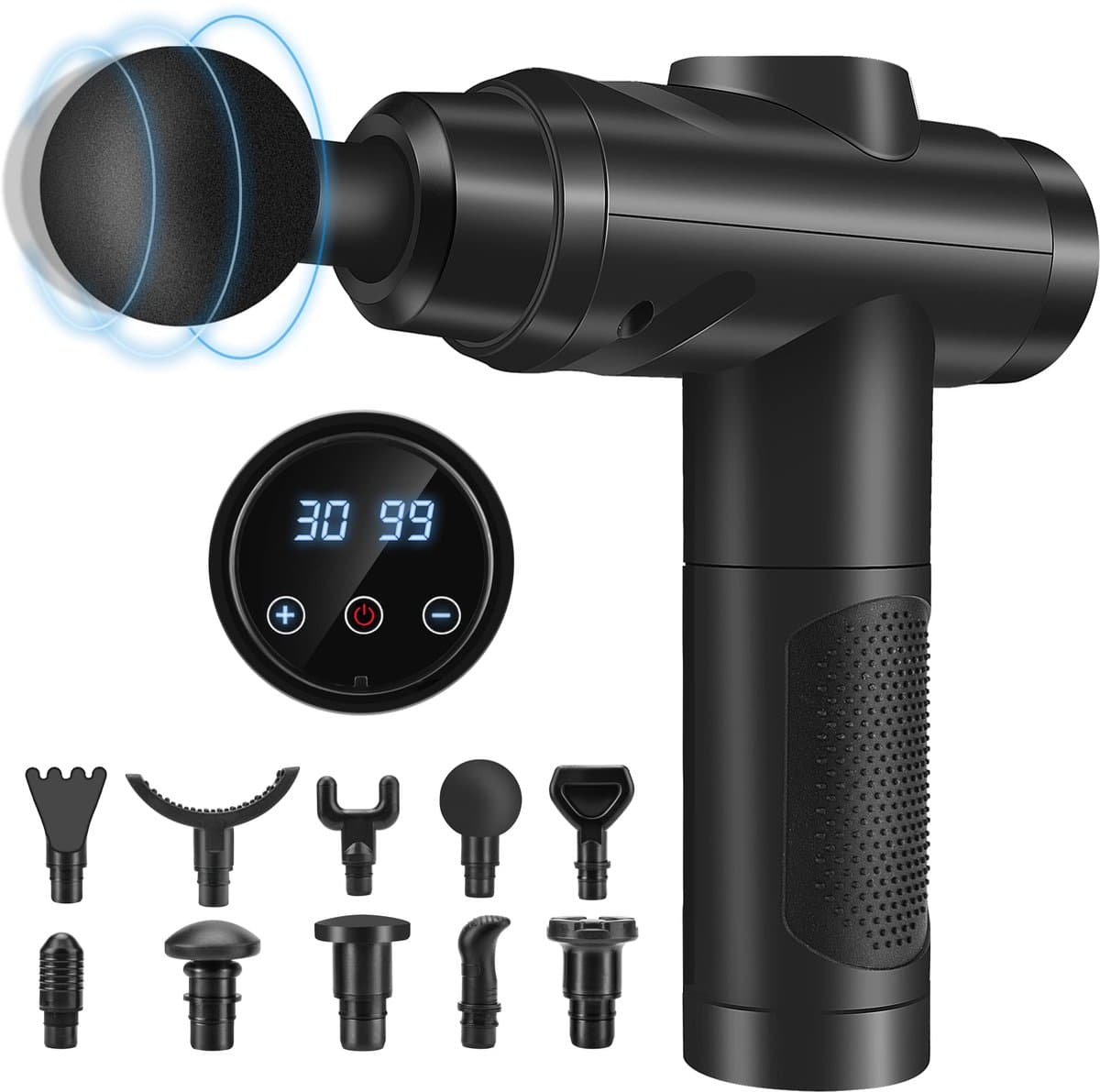 Massage Gun Professioneel - Percussie Massageapparaat met 30 Snelheden - Stil Ontwerp met LCD Touchscreen - 10 Massagekoppen voor Schouders, Rug, Spieren en Lichaamsontspanning — afbeelding 1