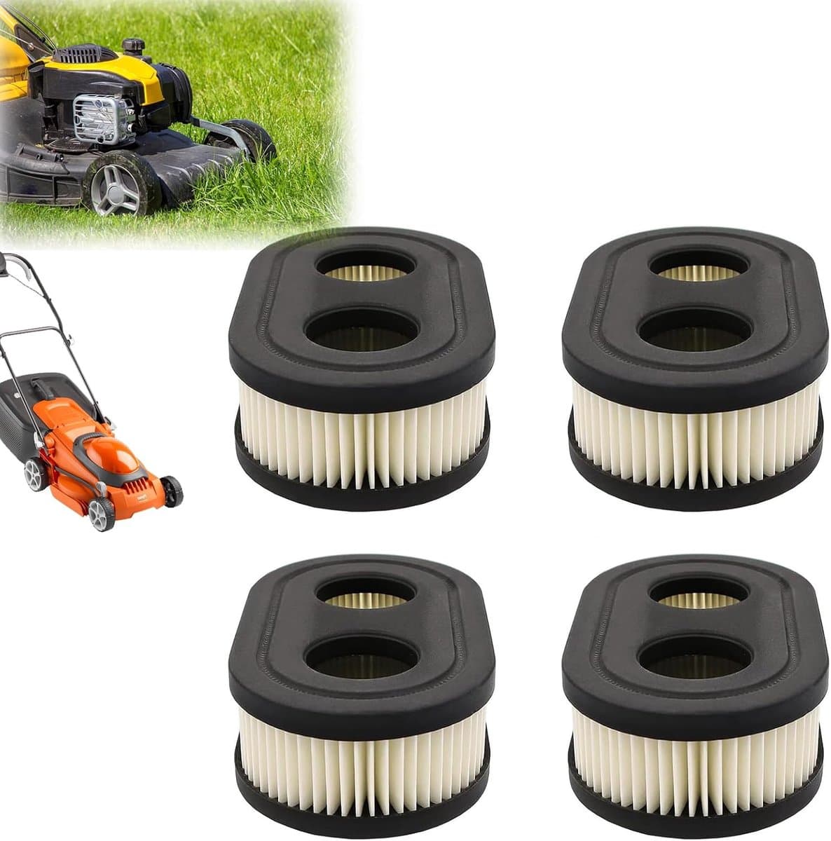 SnelShoppen - 4 Stuks Grasmaaier Luchtfilter, Motorfilter, Grasmaaier Onderdelen, Vervangende Luchtfilters, Hoogwaardige Kunststof, Zwart, Duurzaam en — afbeelding 1