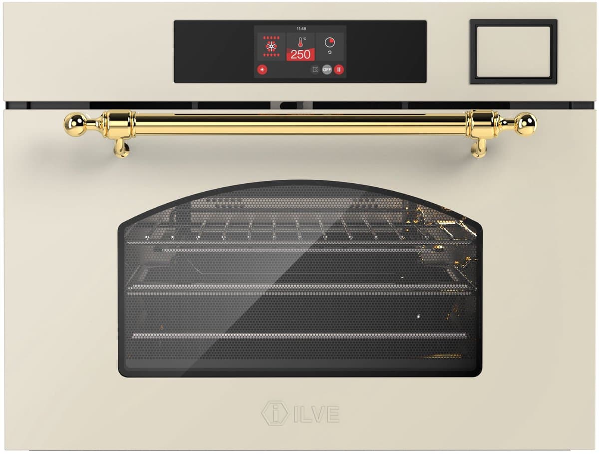 ILVE Compact 45cm 3 in 1 oven/stoom/mag Nost. Antiek Wit Messing - Inbouw — afbeelding 1