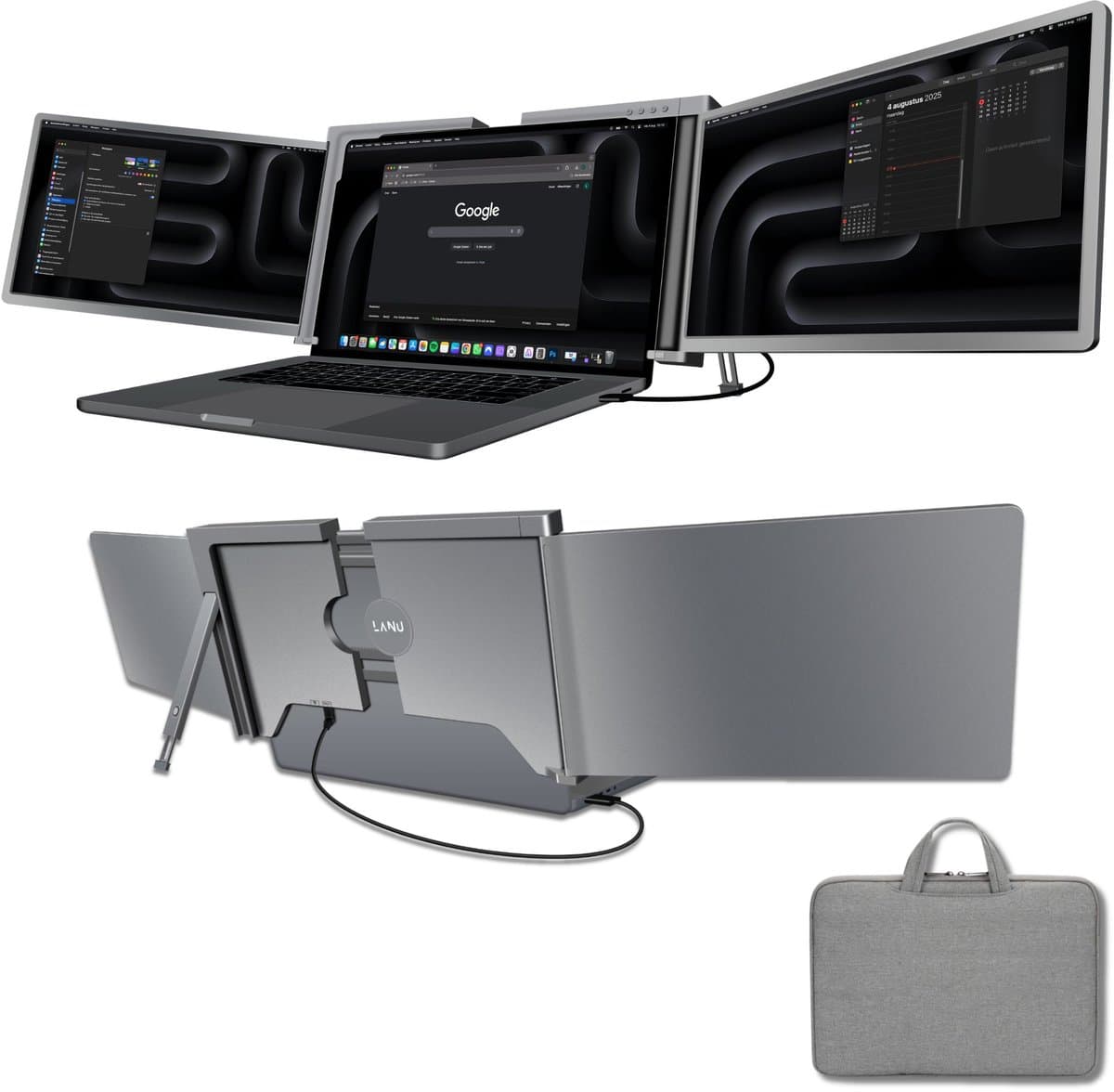 Triple Portable Monitor Expert 14" OneCable - Full HD Draagbare monitor met USB-C & HDMI - Tri screen - Plug & Play - Incl. Draagtas — afbeelding 1