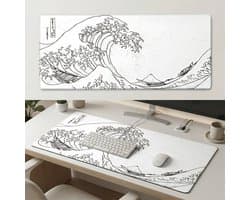 XXL Bureau Muismat - Witte Golven Design - Antislip - Geschikt voor Gaming en Werk - 80x30cm