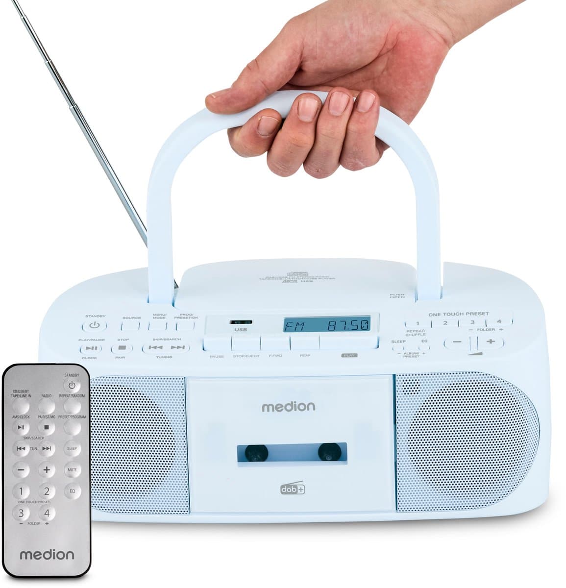MEDION DRX-1 Plus Boombox (draagbare DAB+ & FM-radio, Bluetooth, cd-speler, MP3, cassette, hoofdtelefoonaansluiting, stereo, AUX, netstroom & batterijen) blauw — afbeelding 1