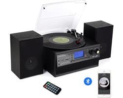 Bluetooth Platenspeler met CD & Cassette – Vinyl naar MP3 – USB & SD – AM/FM Radio – Afneembare Stereo Luidsprekers