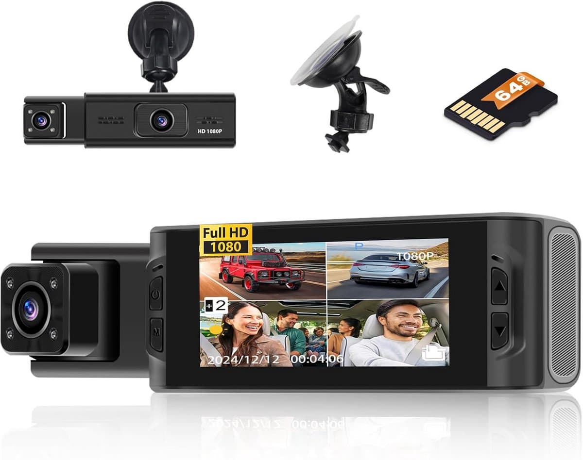 Dashcam WiFi met 64GB SD Kaart - FHD 1080P Auto Camera met Dubbele Lens en G-Sensor — afbeelding 1