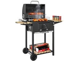 Outsunny-Holzkohlegrill-Edelstahl, Kiefernholz-112L x 58B x 107H cm-Schwarz