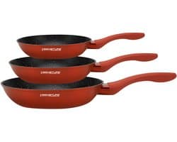 Signature Home, Set van 3 koekenpannen 20 / 24 / 28 cm met anti-aanbaklaag van mineraal, Rood