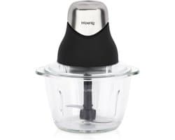 Mini Elektrische Hakker voor Koken en Bereiden van Pesto, Peterselie, Noten en Knoflook - Gegradueerde Glazen Kom 1L en Roestvrijstalen Messen