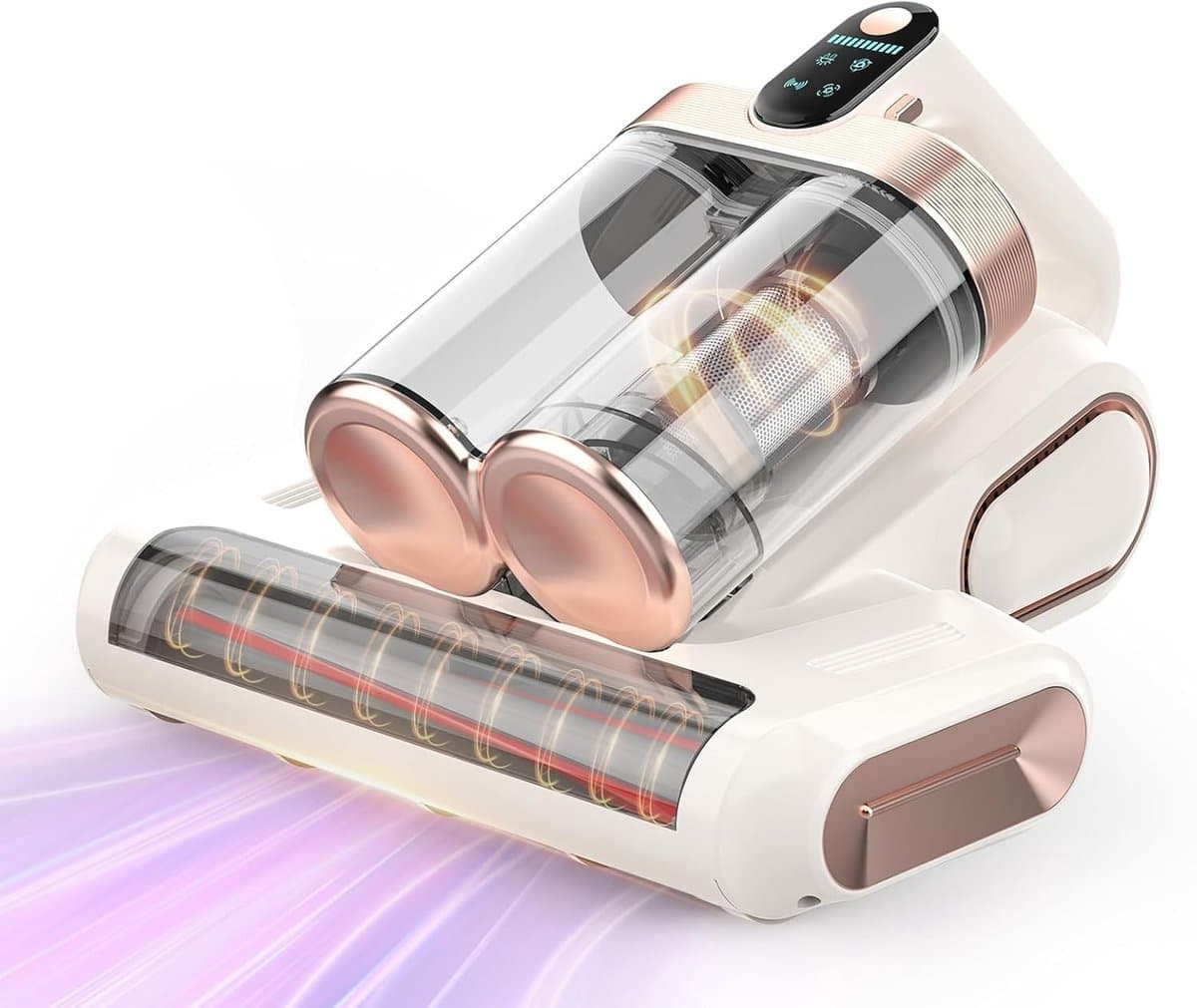 Matrasstofzuiger, draadloos ontwerp, 16 kPa zuigkracht, handstofzuiger, uitgerust met een 253,7 nm UV-C ultravioletlamp, HEPA-filter en ultrasone functie, draagbare stofzuiger, Geschikt voor bedden, banken, wiegjes, unisex, wit. — afbeelding 1