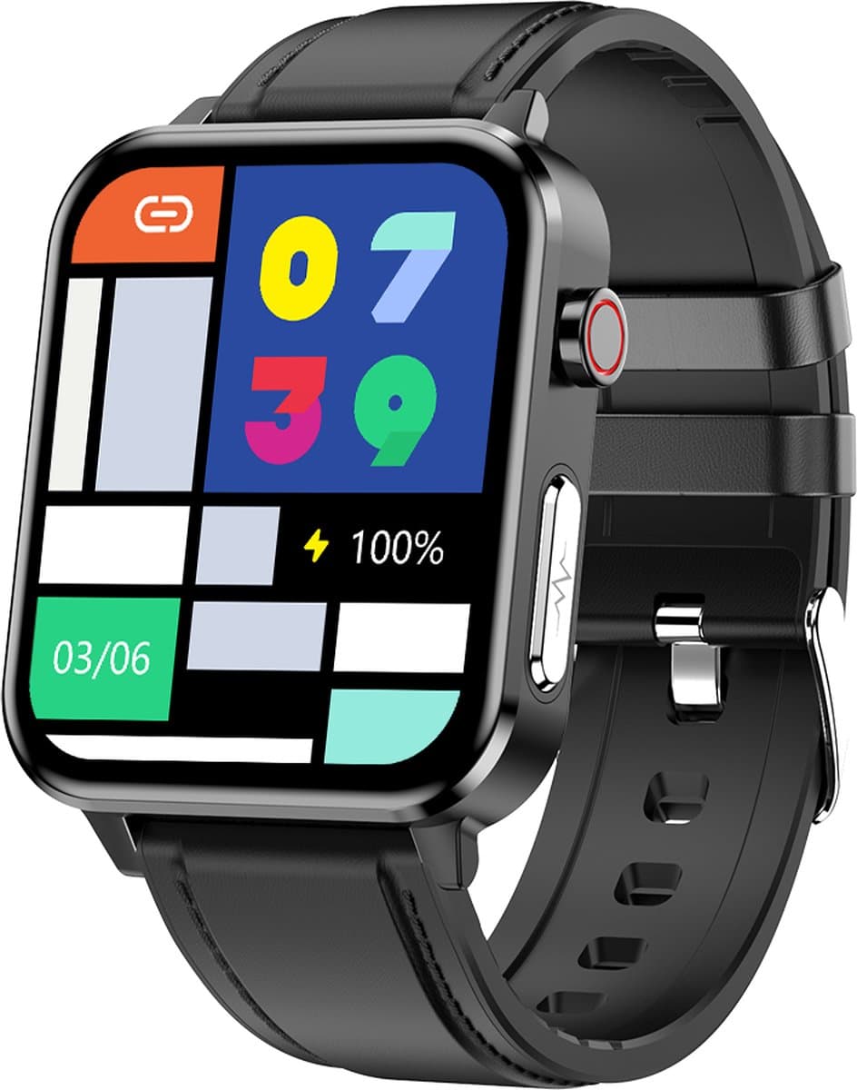 Belesy® INTELLIGENT - Smartwatch Dames - Smartwatch Heren - Horloge - 1.70 inch – kleurenscherm – Stappenteller – Calorieën - Gezondheidsindicatoren – Je eigen foto als wijzerplaat - Leer – Zwart - Moederdag — afbeelding 1