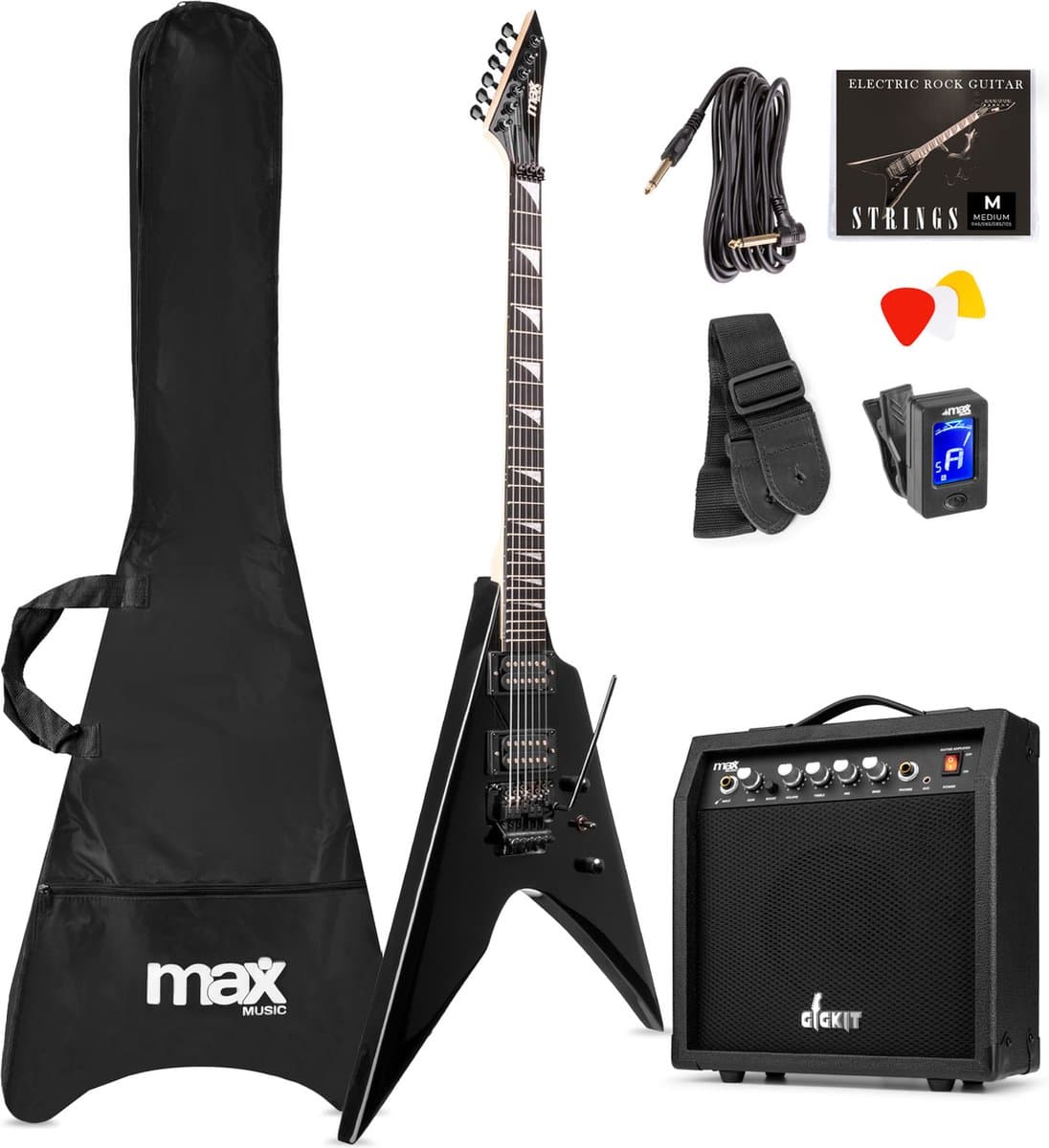 Max GigKit Rock V-stijl Elektrische gitaar 4/4 - Set met 40 Watt versterker en accessoires — afbeelding 1