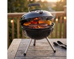 Cheqo® Kogelbarbecue - Houtskoolbarbecue met Deksel - Draagbare Barbecue - BBQ - Kogelgrill - Ketelbarbecue - Compact - voor Tuin, Terras en Balkon - Outdoor - Camping en Picknick - Barbeque - Houtskool BBQ - Grillrooster - Zwart