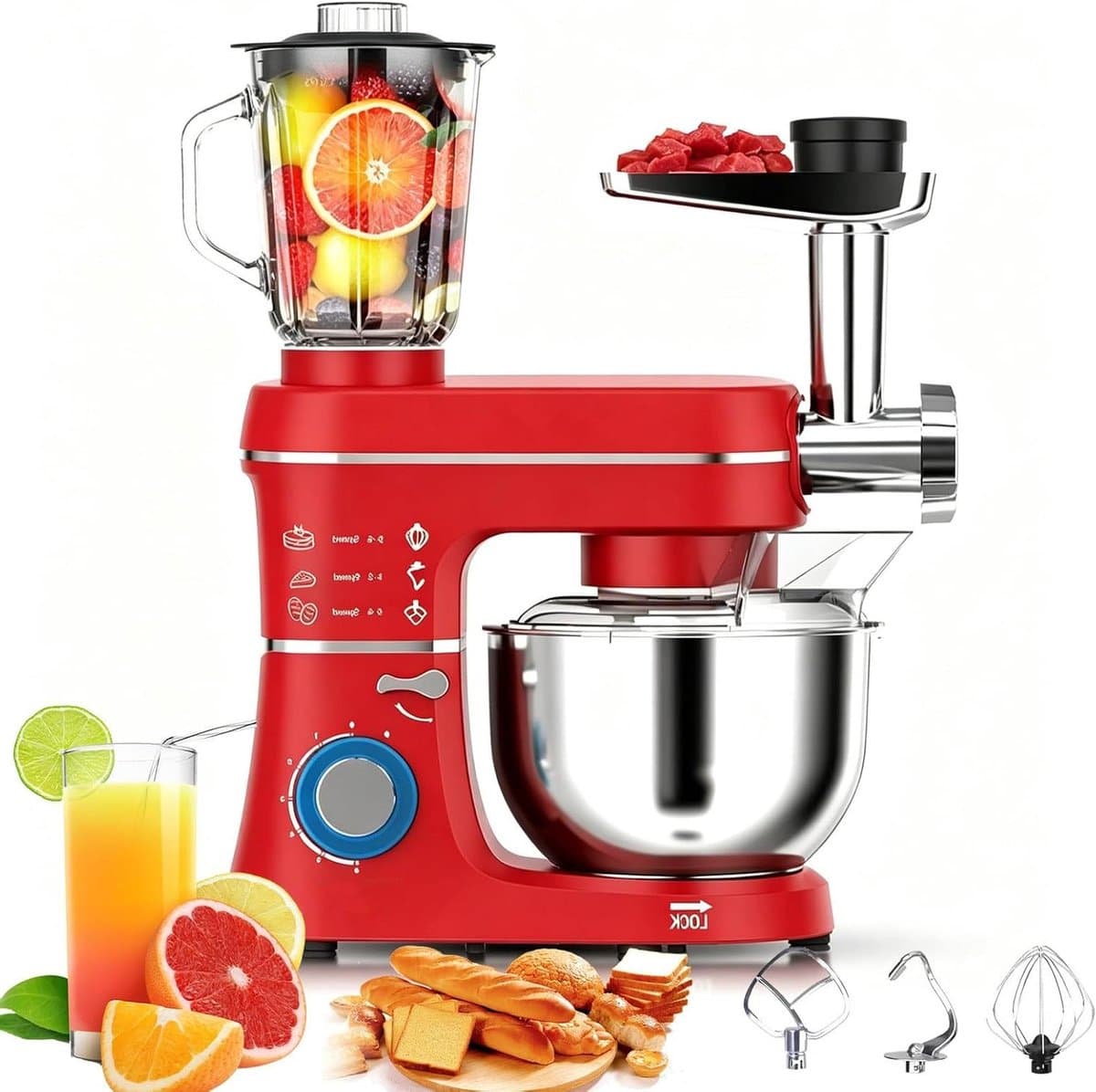 Keukenmachine - Mixer Deegklopper - Bakken en Koken - 5-in-1 Functies - 10L Kom - Rood — afbeelding 1