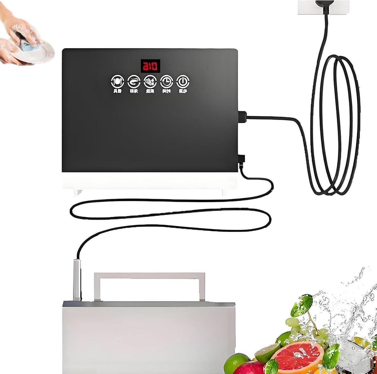 Vaatwasser in gootsteen - Keuken reiniger - Hygiënisch reinigen - Sonische trillingstechnologie - 360W - Zilver — afbeelding 1