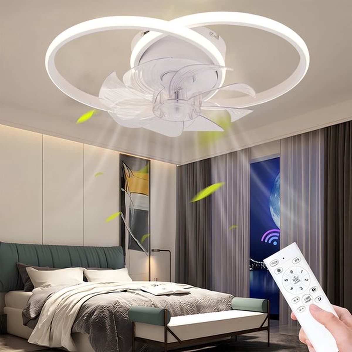 Plafondventilator met verlichting - Afstandsbediening en app-bediening - LED dimbare ventilator plafondlamp - Voor eetkamer, slaapkamer en woonkamer - Ventilatorlamp — afbeelding 1