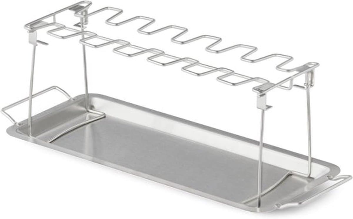 Kippenvleugelhouder – bbq accesoires – kiphouder Oven – Inclusief Opvangbakje – inklapbaar – RVS — afbeelding 1