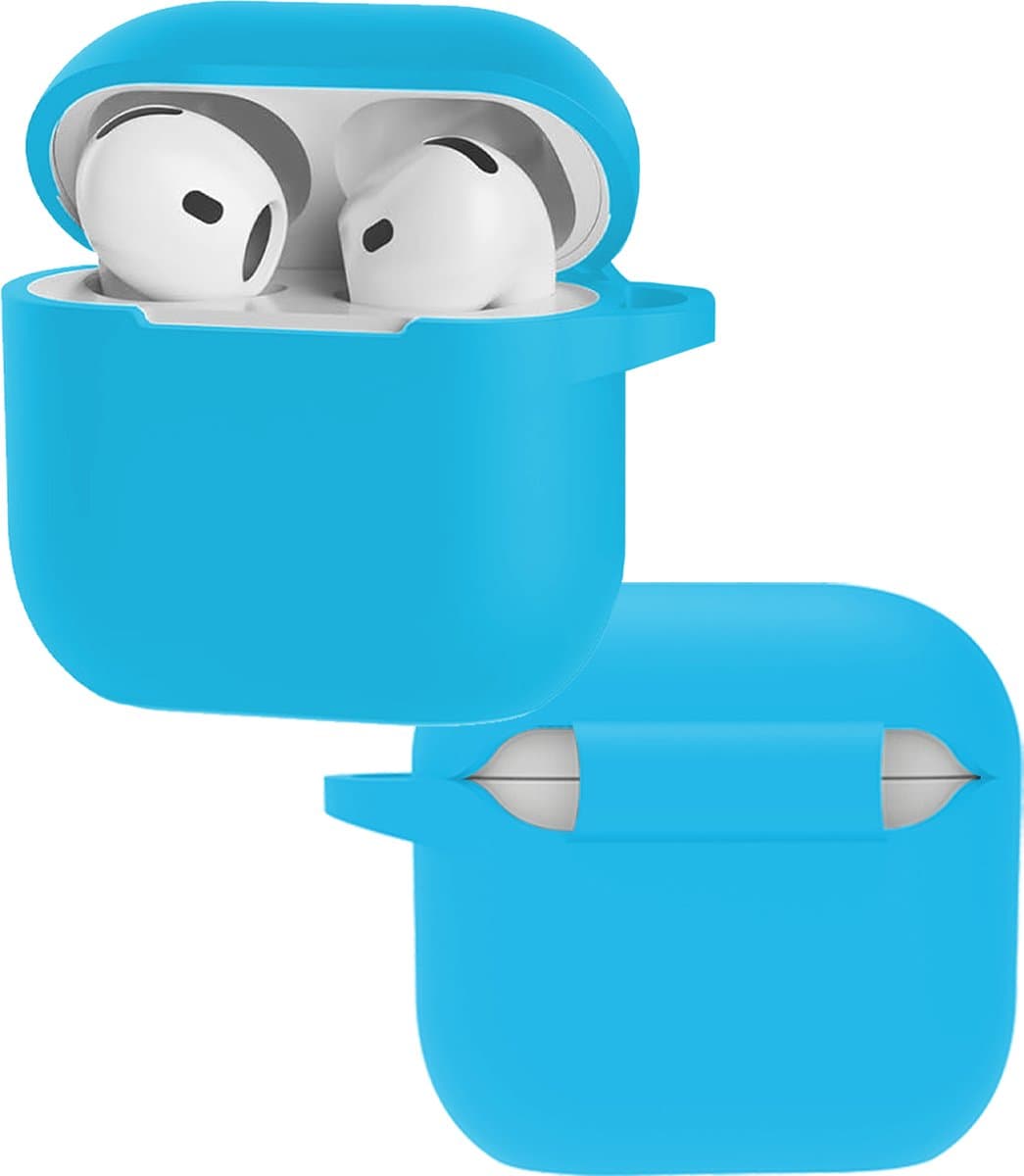 Hoes - Geschikt voor Apple AirPods 4 / 5 - Siliconen Hoesje met Clip - Silicone Case Cover - Lichtblauw — afbeelding 1