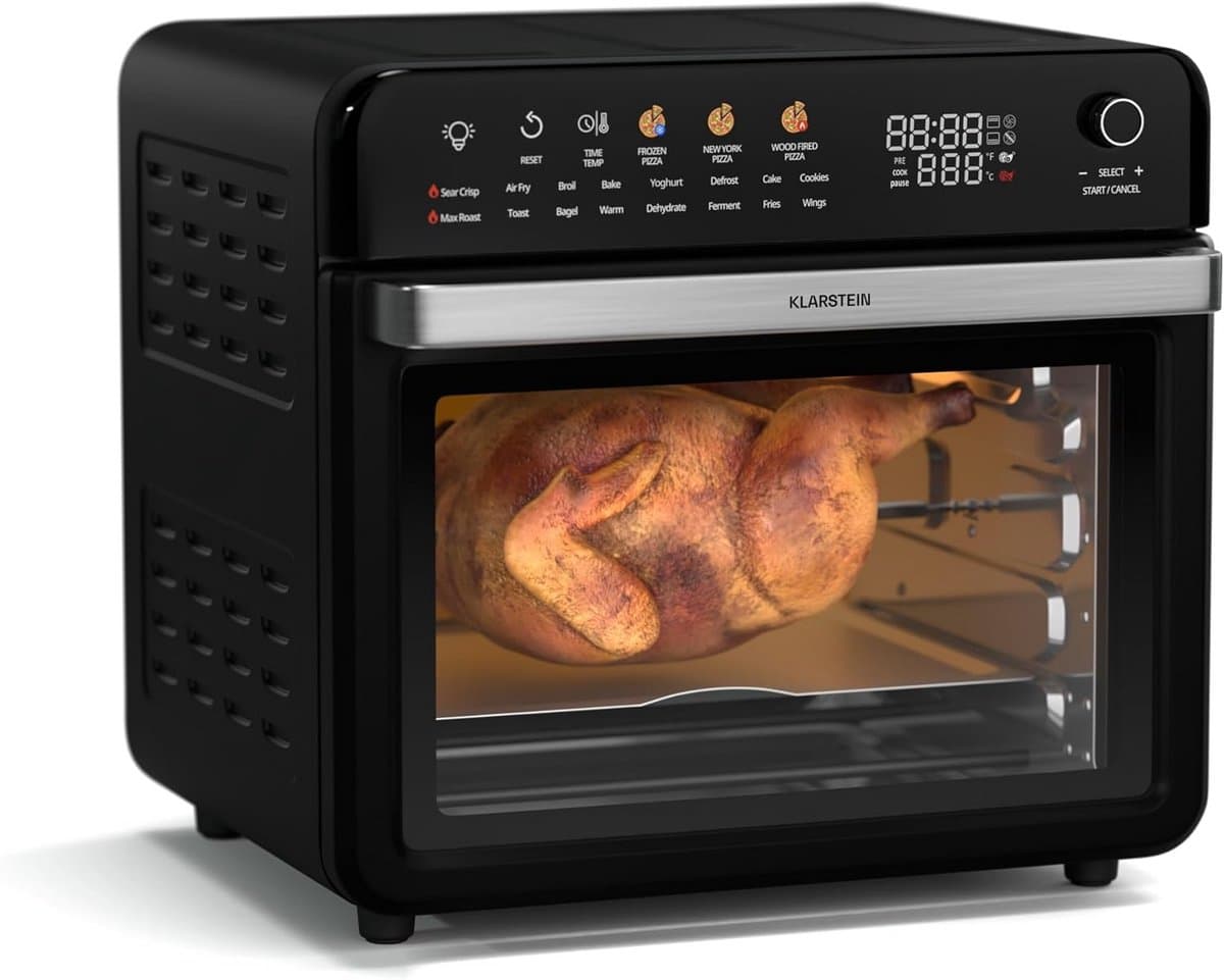 Airfryer 34 liter 2200W - 19 programma's met roterende spit - aanraakscherm - temperatuur 40-350°C - afneembare accessoires - zwart — afbeelding 1