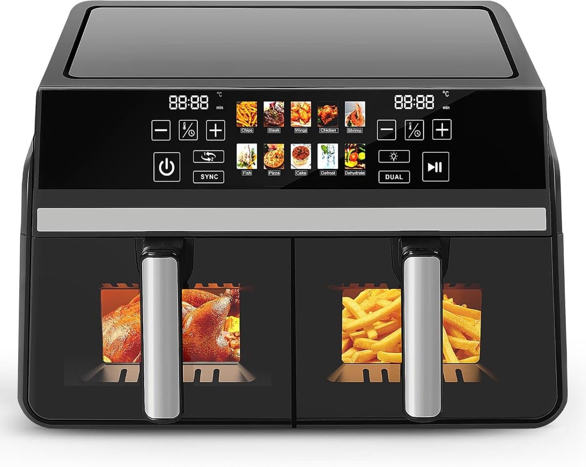 Heteluchtfriteuse Dubbele Lade - Airfryer XXL - Gezinsmaaltijden Bereiden - SYNC/DUAL Functie - 10 Liter Capaciteit - Zwart — afbeelding 1