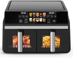 Heteluchtfriteuse Dubbele Lade - Airfryer XXL - Gezinsmaaltijden Bereiden - SYNC/DUAL Functie - 10 Liter Capaciteit - Zwart