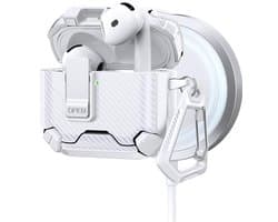 Telestore - AirPods 4 Carbon hard case cover - Carbon hybride wit hoesje Beschermhoes - AirPods 4 Cover - hoesje geschikt voor Apple Airpods 4 - wit - Carbon hard cover - met MagSafe functie